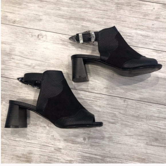 Topshop Black Western Open Toe Slingback Heels size 6 - Picture 1 of 8